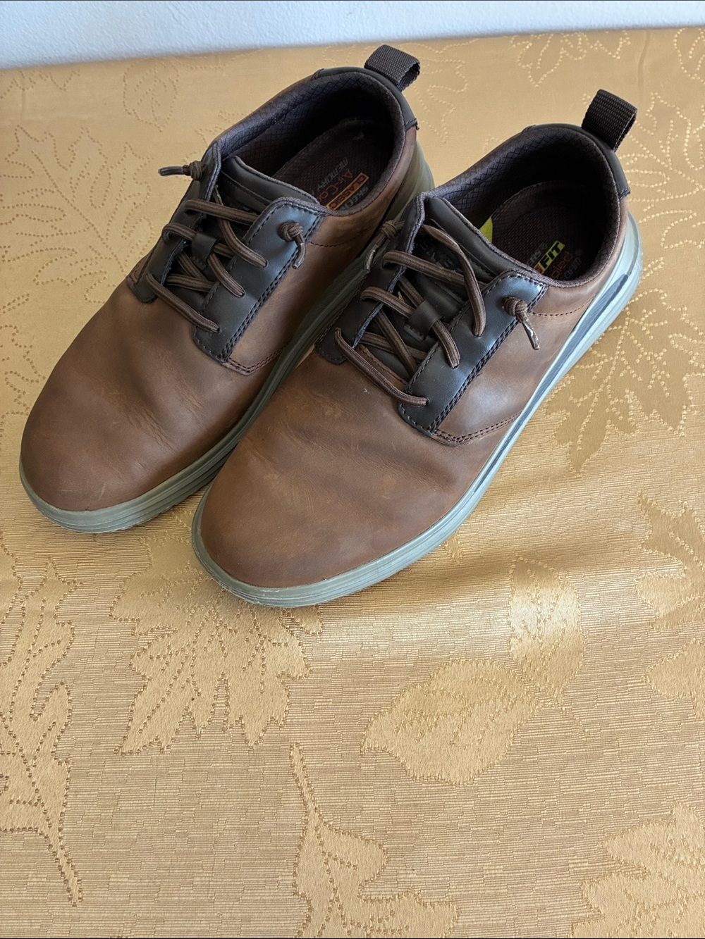 Skechers Brown Leather Casual Slip-On Loafers with Dark Accents